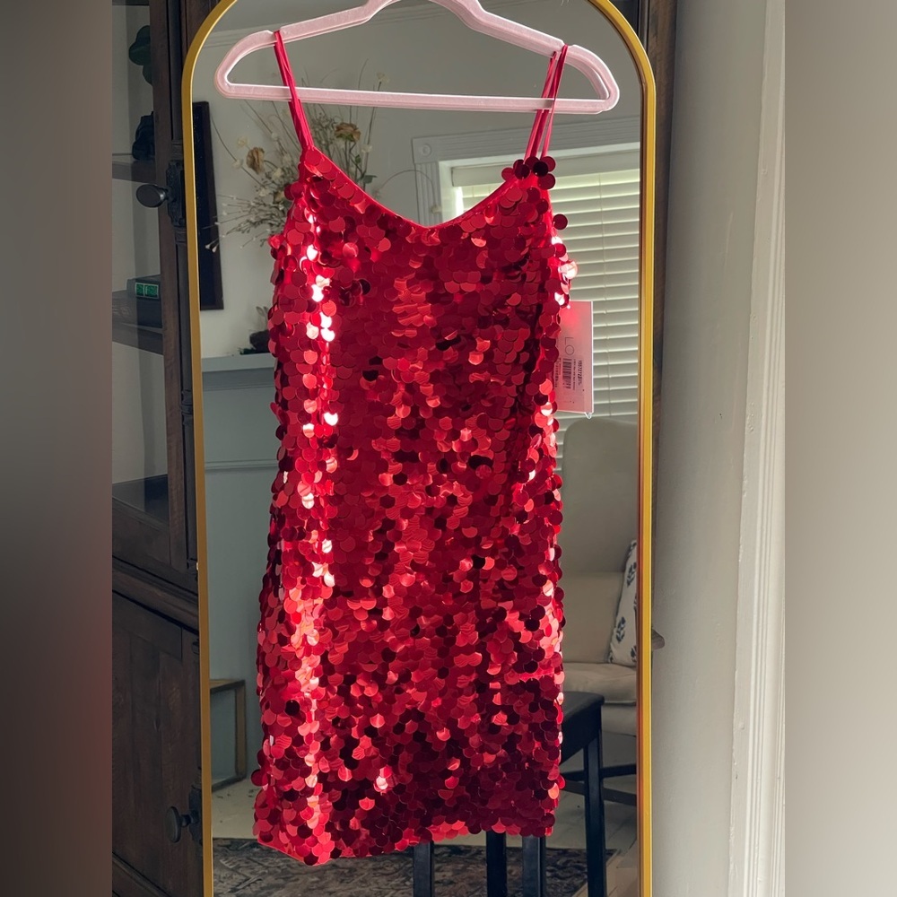 Theia Red Sequin Mini Dress